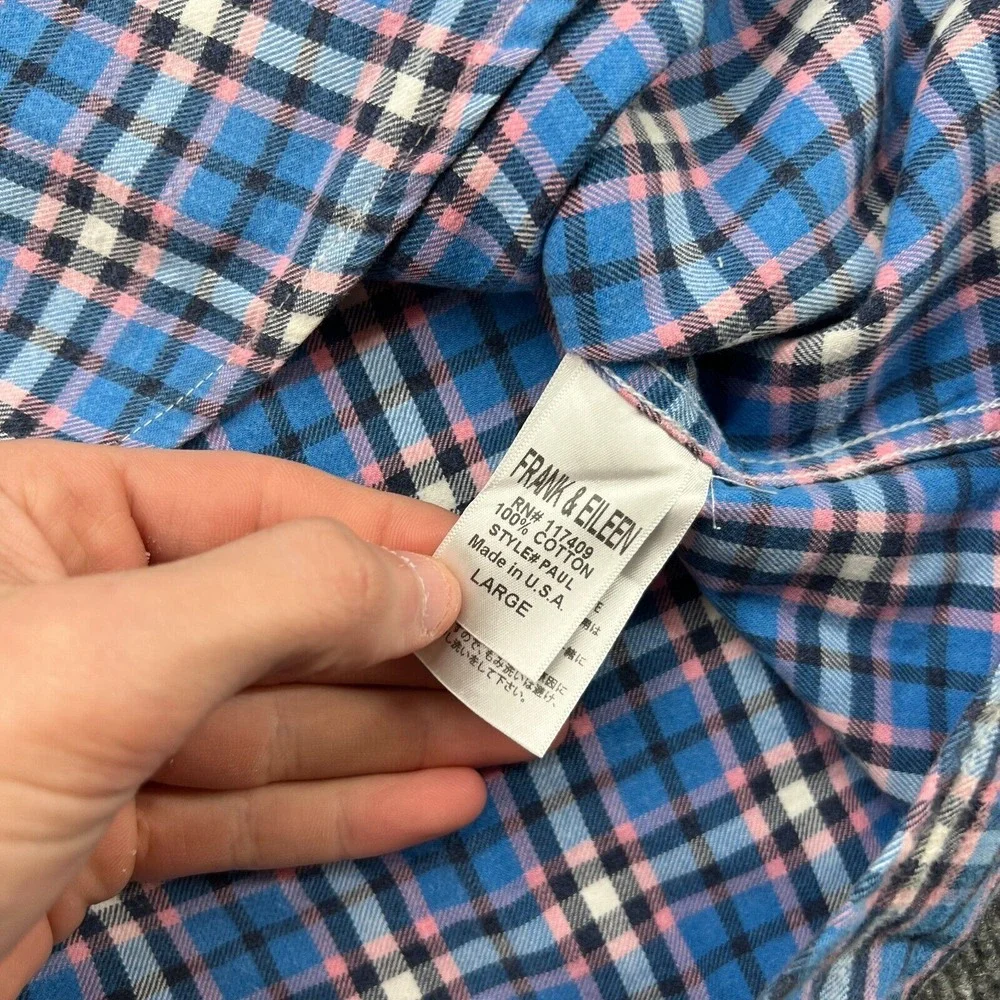 Frank & Eileen Paul Blue Plaid Long Sleeve Cotton Button Up Shirt USA Mens Sz L - Picture 6 of 9
